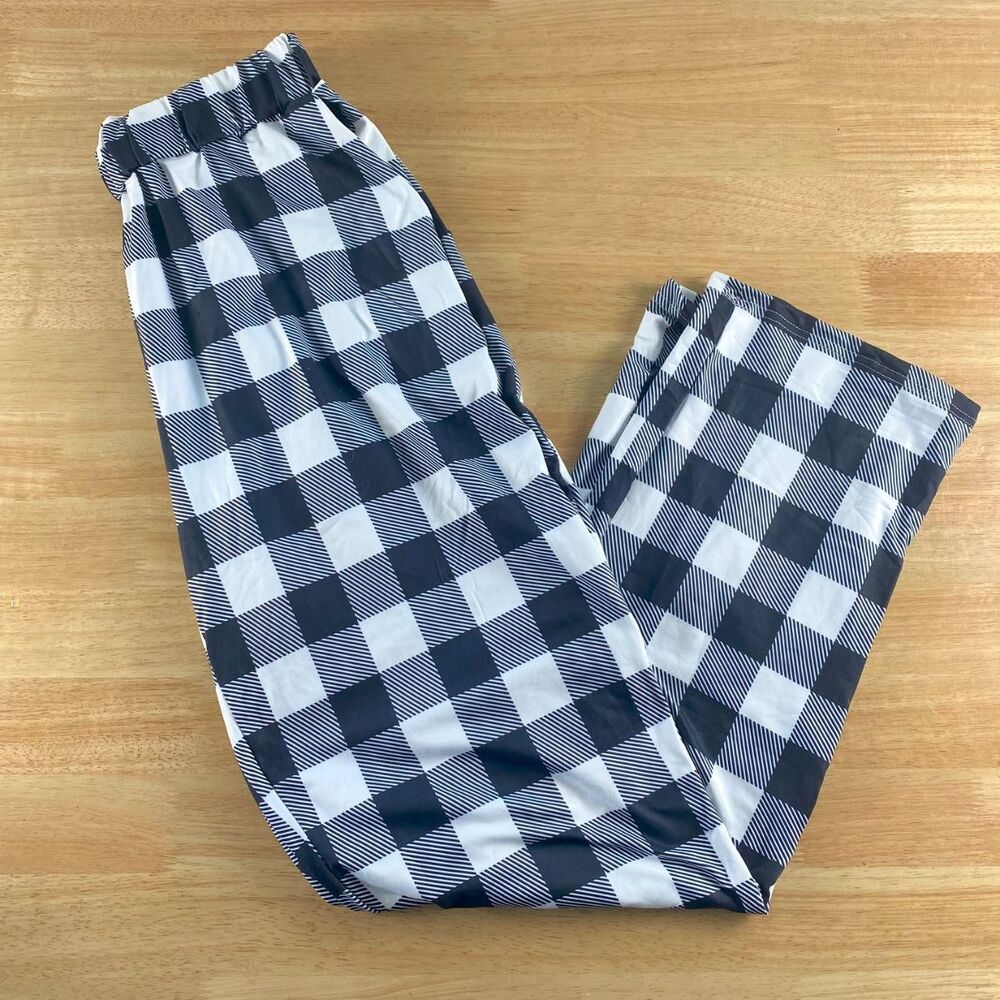 NWOT Soft Plaid Gingham Black & White Long Pants Pajamas M